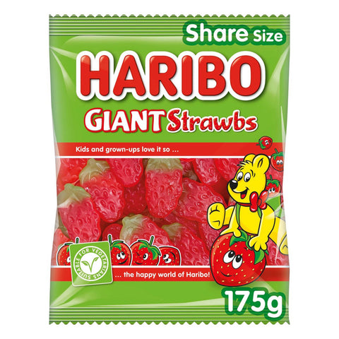 Haribo Giant Strawbs Vegetarian Sweets Share Bag - 175g - British Snacks