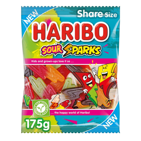 Haribo Sour Sparks Vegetarian Sweets Share Bag - 175g - British Snacks